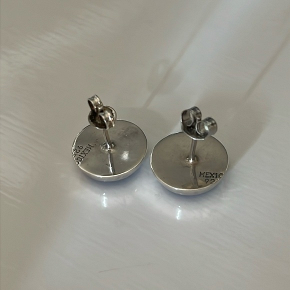 Sterling Silver Stud Earrings Blue Lapis Lazuli Mexico 925 - Picture 5 of 10